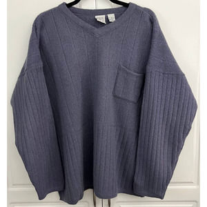 Vintage Field Gear Men's V-Neck Shetland Wool Sweater Blue Gray Size L